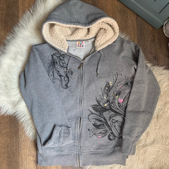 Roxy Jackets & Blazers - Roxy Gray Hoodie with Artistic Design